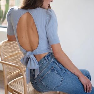 Reformation Light blue cashmere sweater tee with tie back
